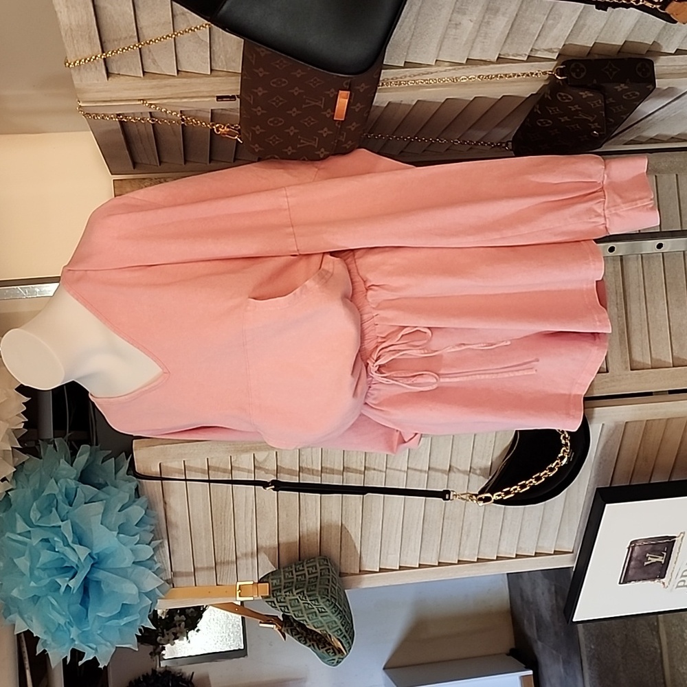 Pink hooded long sleeve romper/ swim suit cover up/ pajamas - Picture 4 of 10